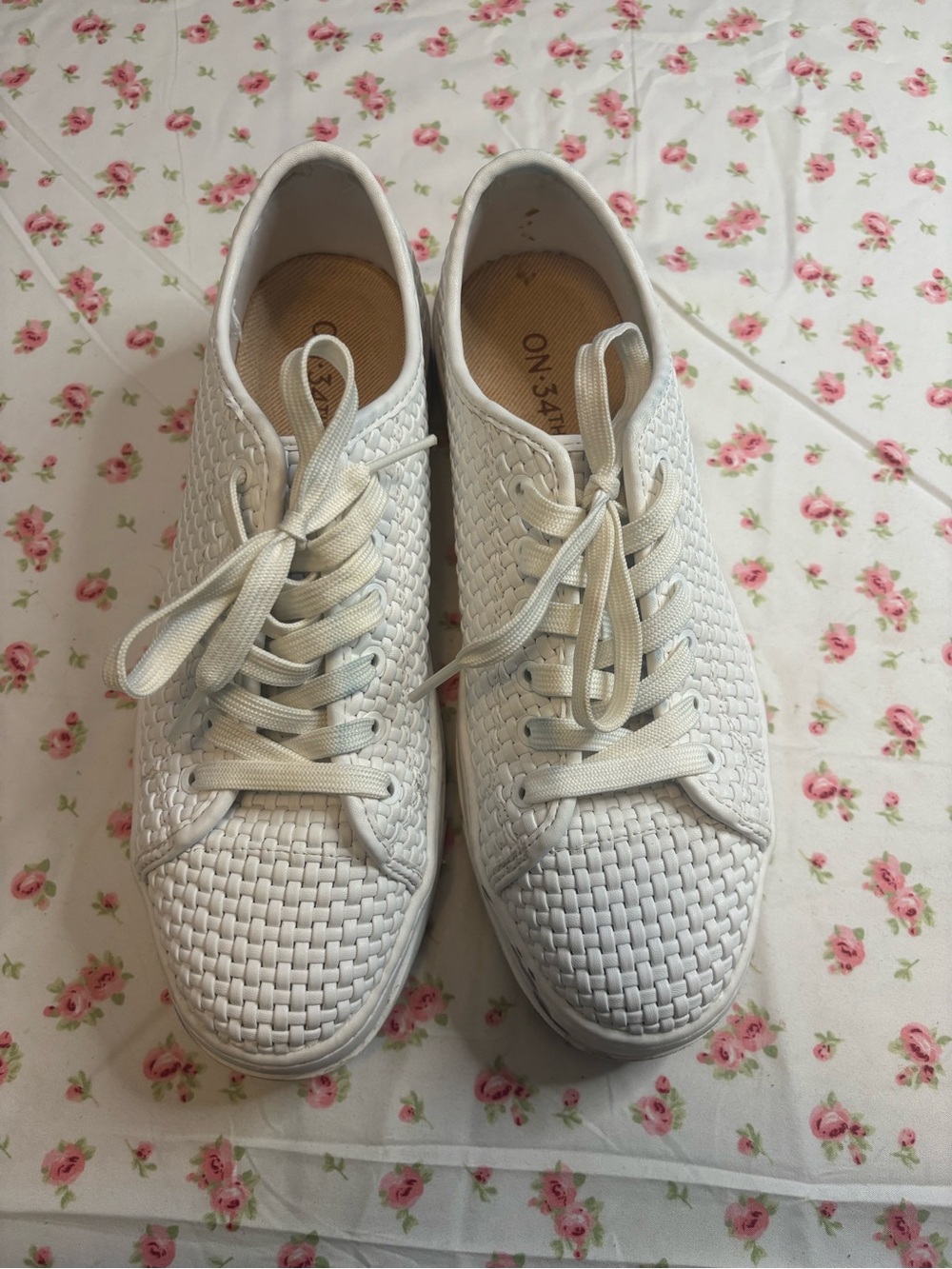 Woven Lace-Up Women’s White Sneakers